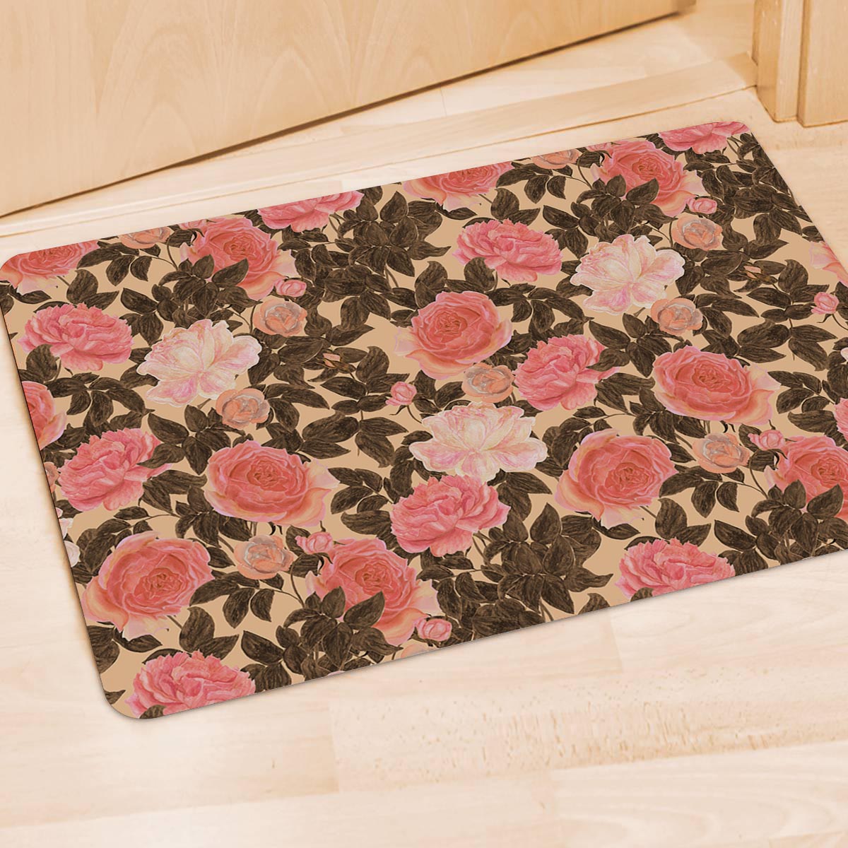 Pink Rose Floral Door Mat-grizzshop