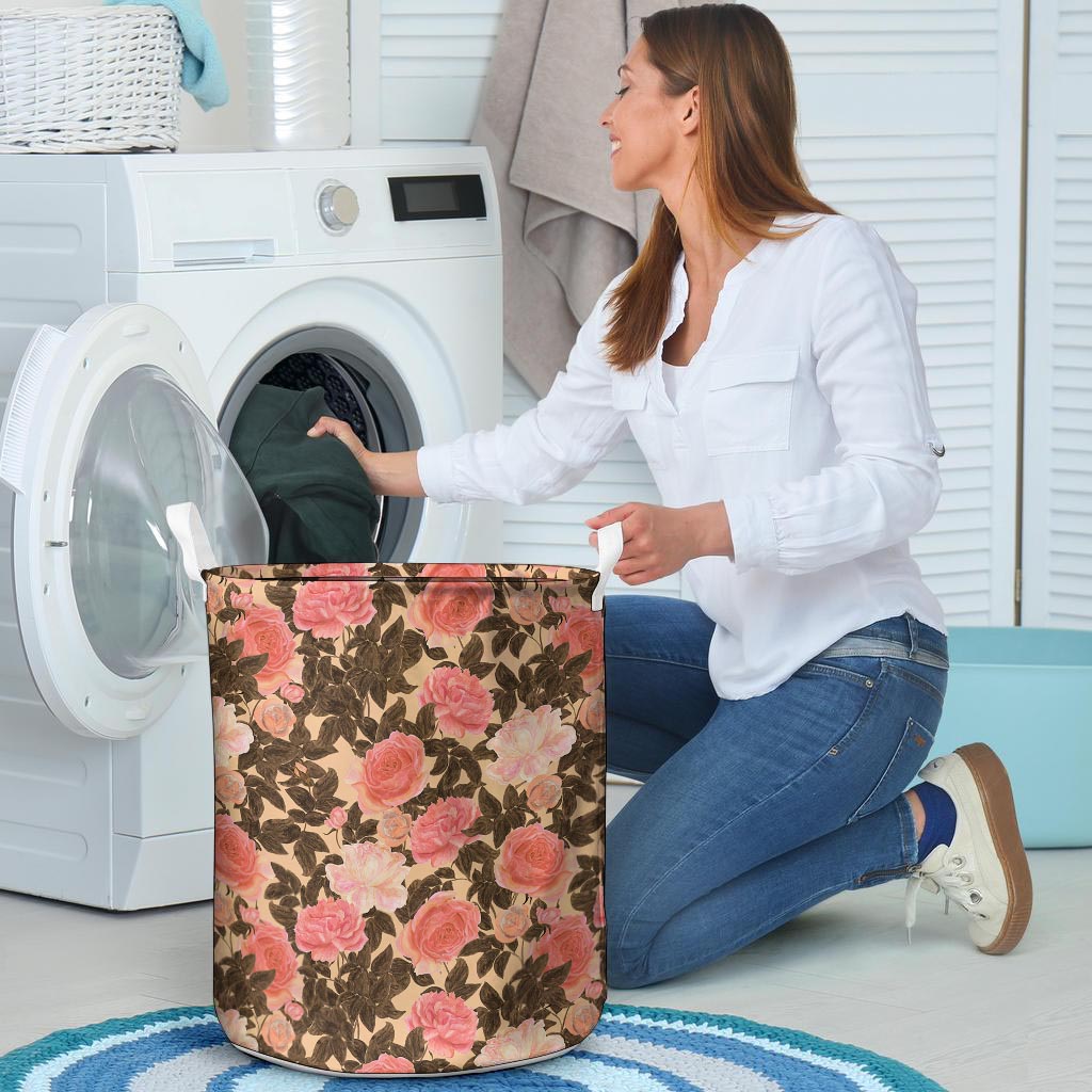 Pink Rose Floral Laundry Basket-grizzshop