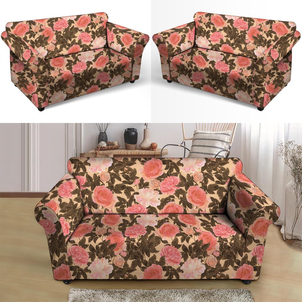 Pink Rose Floral Loveseat Cover-grizzshop