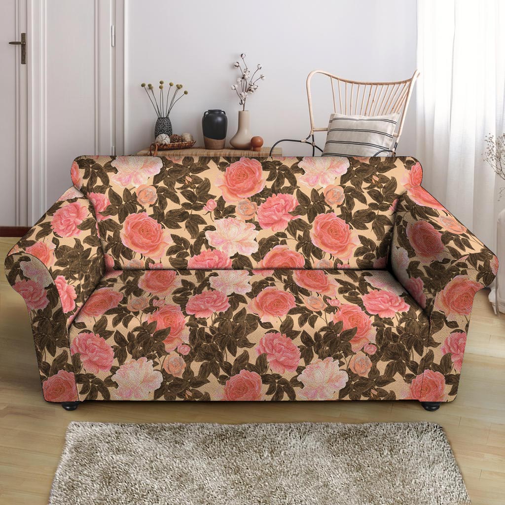 Pink Rose Floral Loveseat Cover-grizzshop