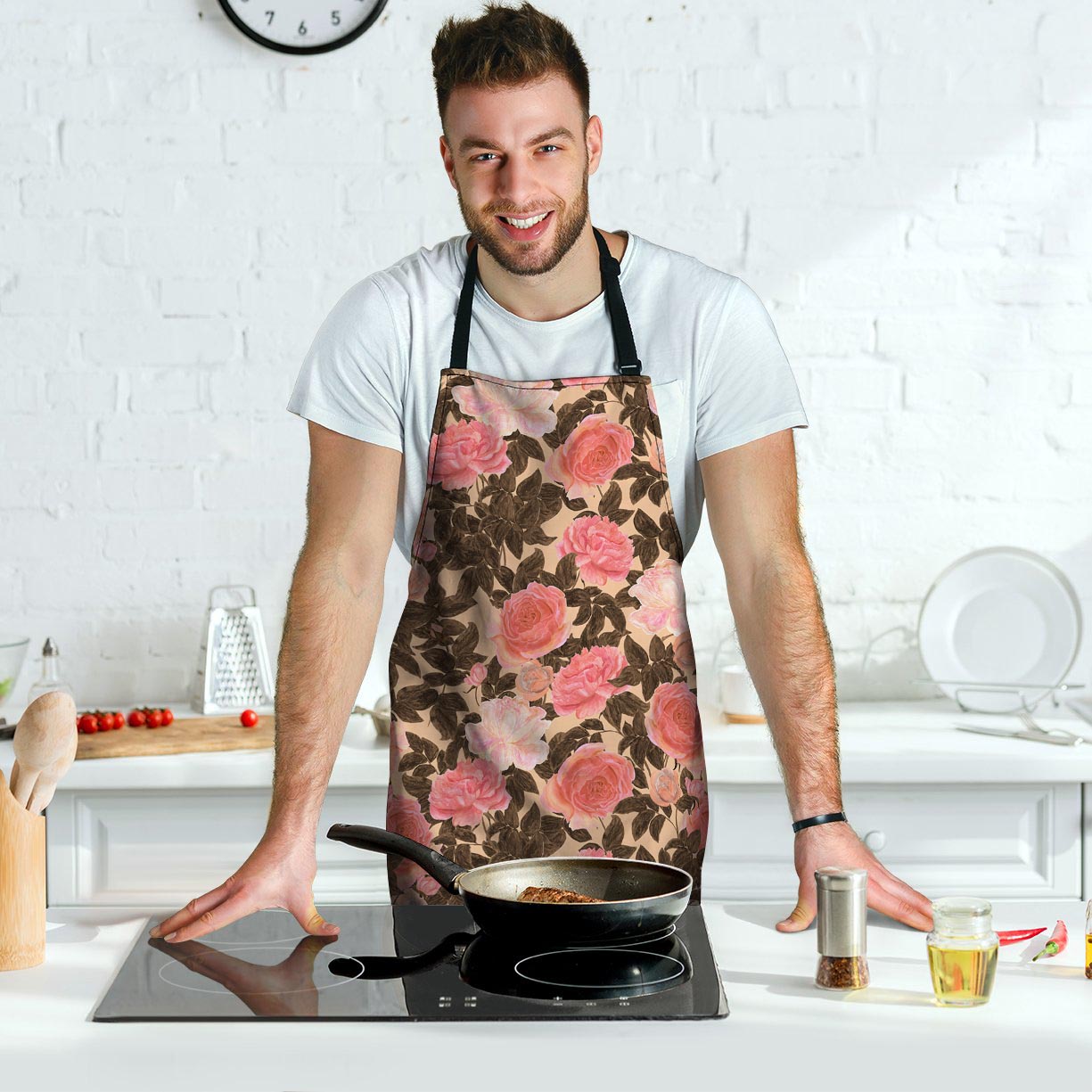 Pink Rose Floral Men's Apron-grizzshop