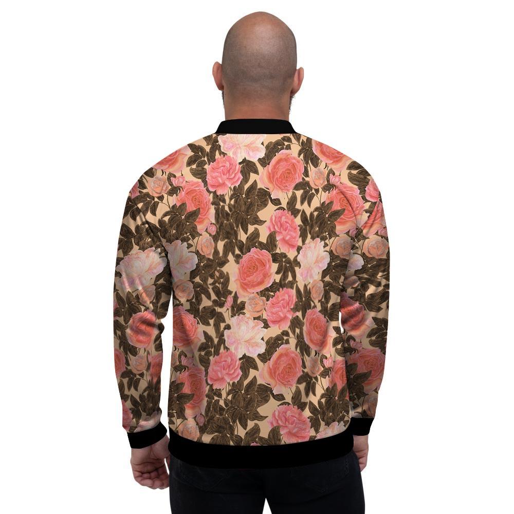 Pink Rose Floral Men's Bomber Jacket-grizzshop