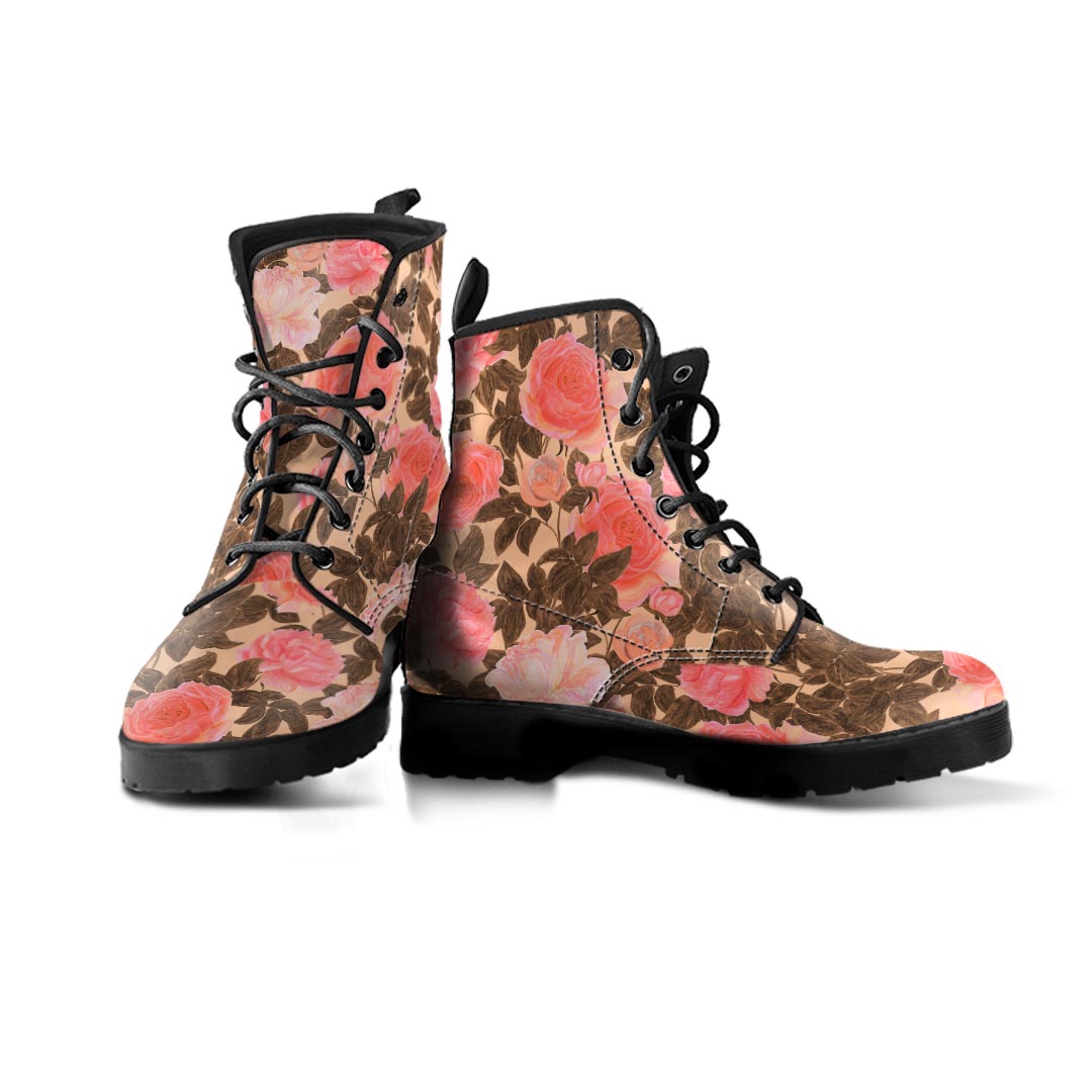 Pink Rose Floral Men's Boots-grizzshop