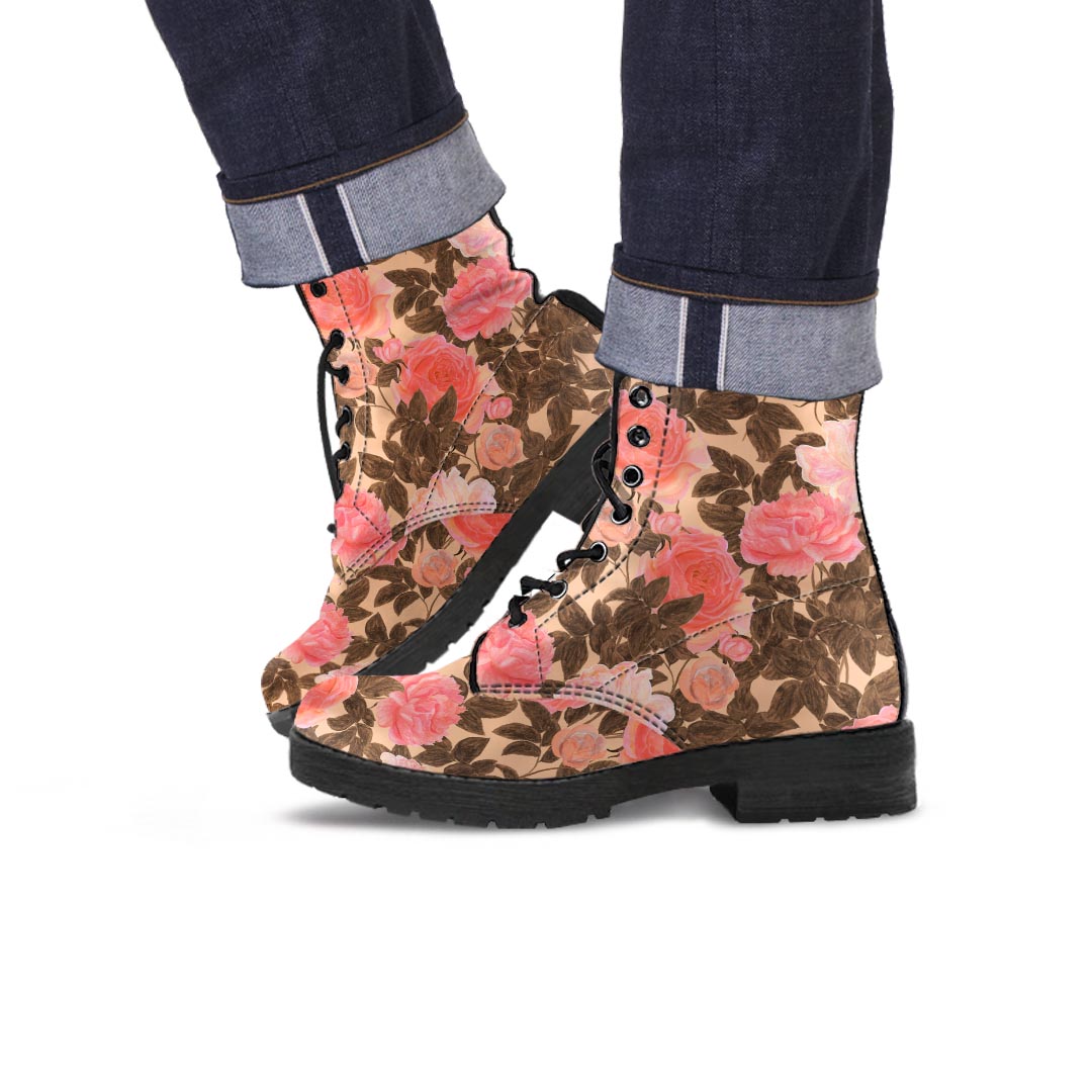 Pink Rose Floral Men's Boots-grizzshop