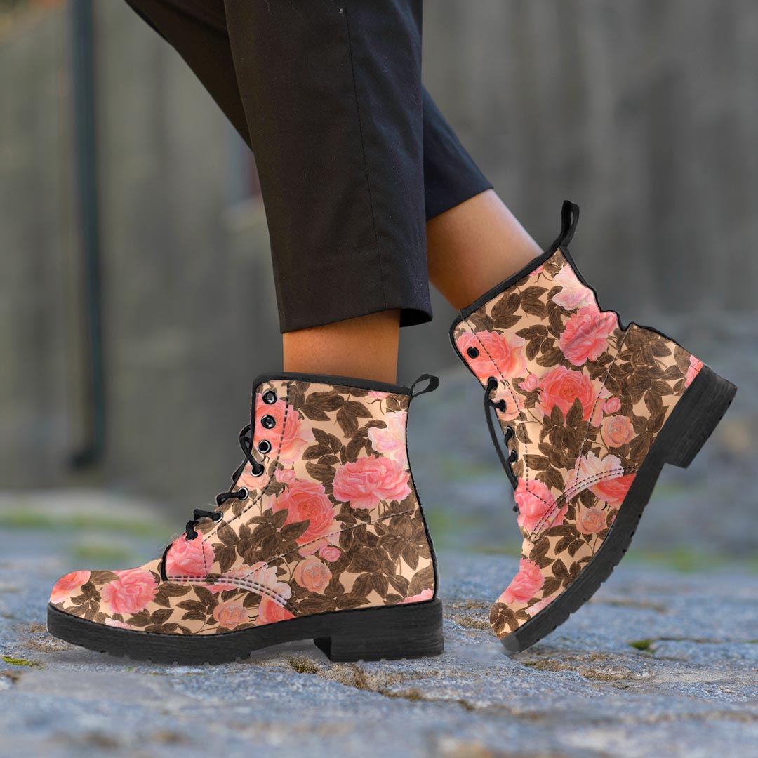 Pink Rose Floral Men's Boots-grizzshop