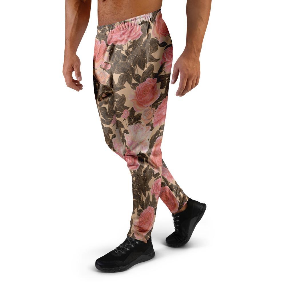 Pink Rose Floral Men's Joggers-grizzshop