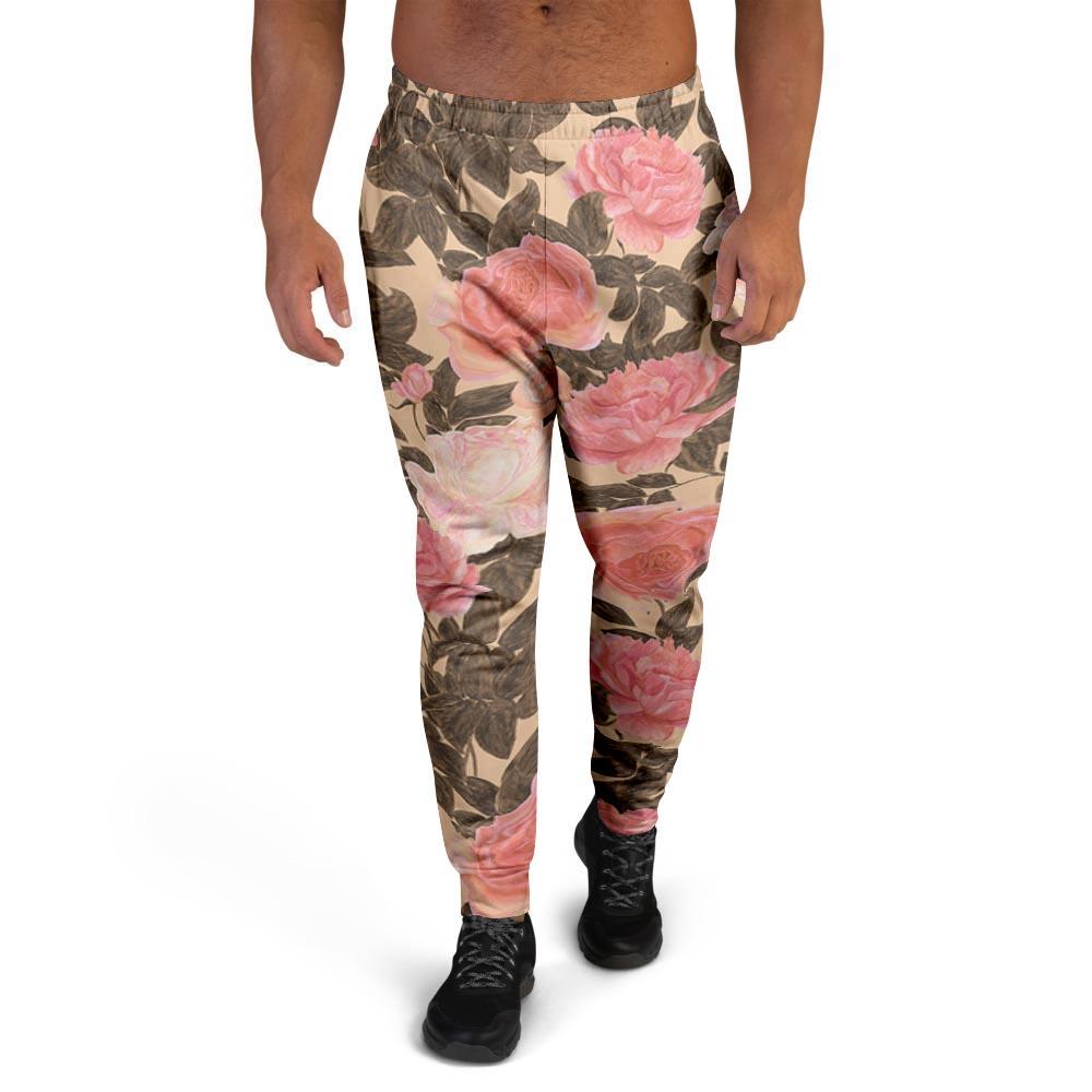 Pink Rose Floral Men's Joggers-grizzshop