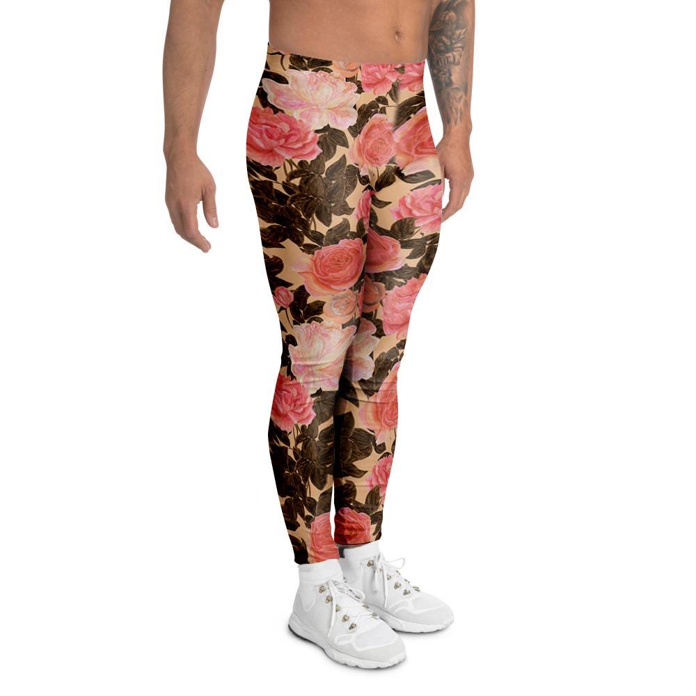 Pink Rose Floral Men's Leggings-grizzshop