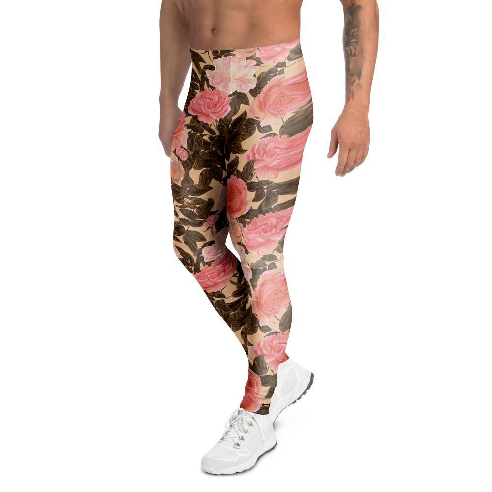 Pink Rose Floral Men's Leggings-grizzshop