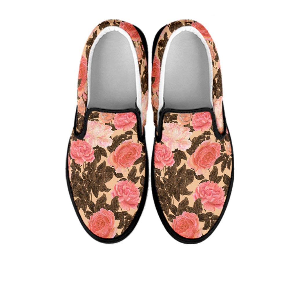 Pink Rose Floral Men's Slip On Sneakers-grizzshop