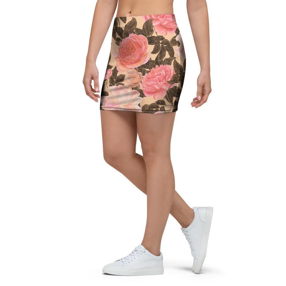 Pink Rose Floral Mini Skirt-grizzshop