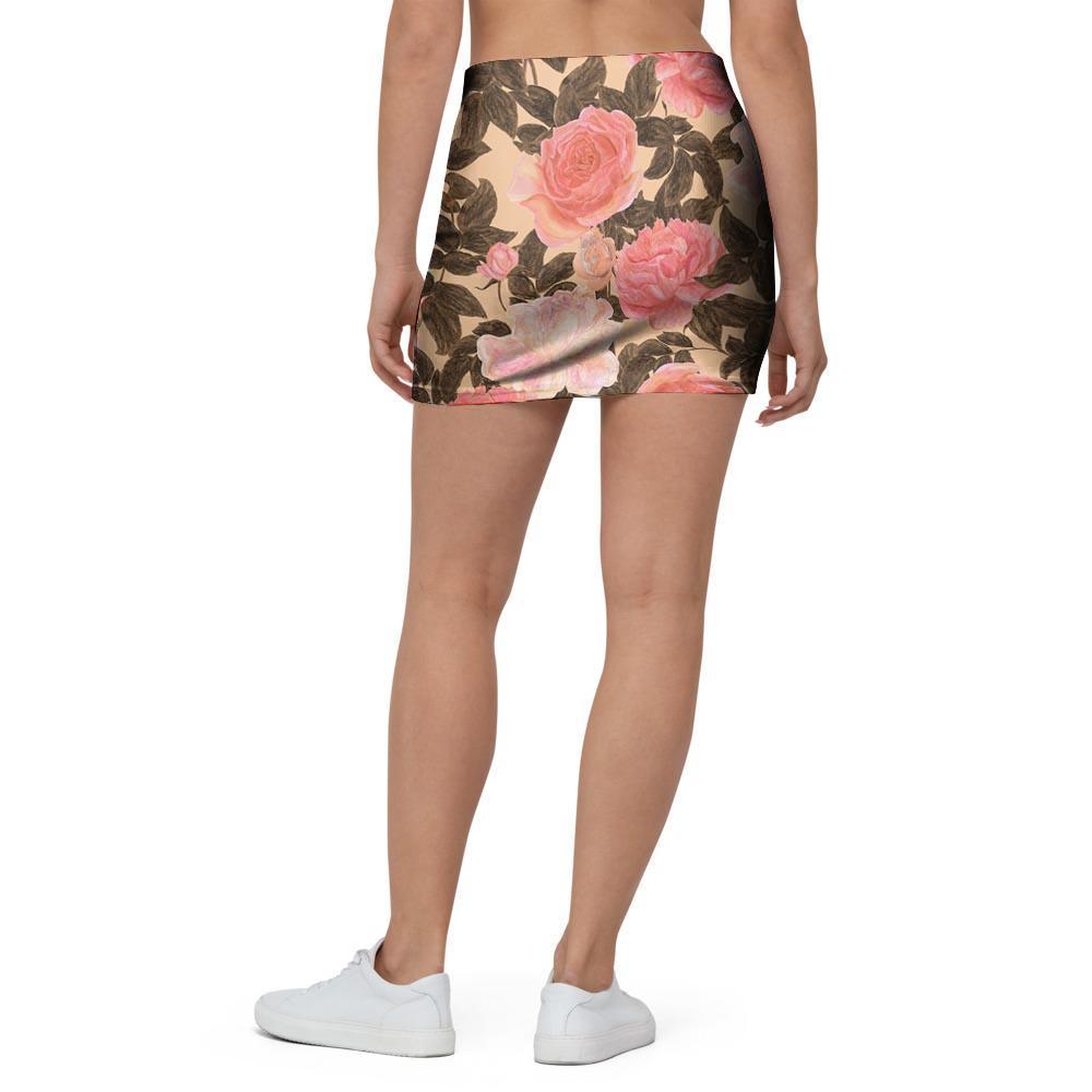 Pink Rose Floral Mini Skirt-grizzshop