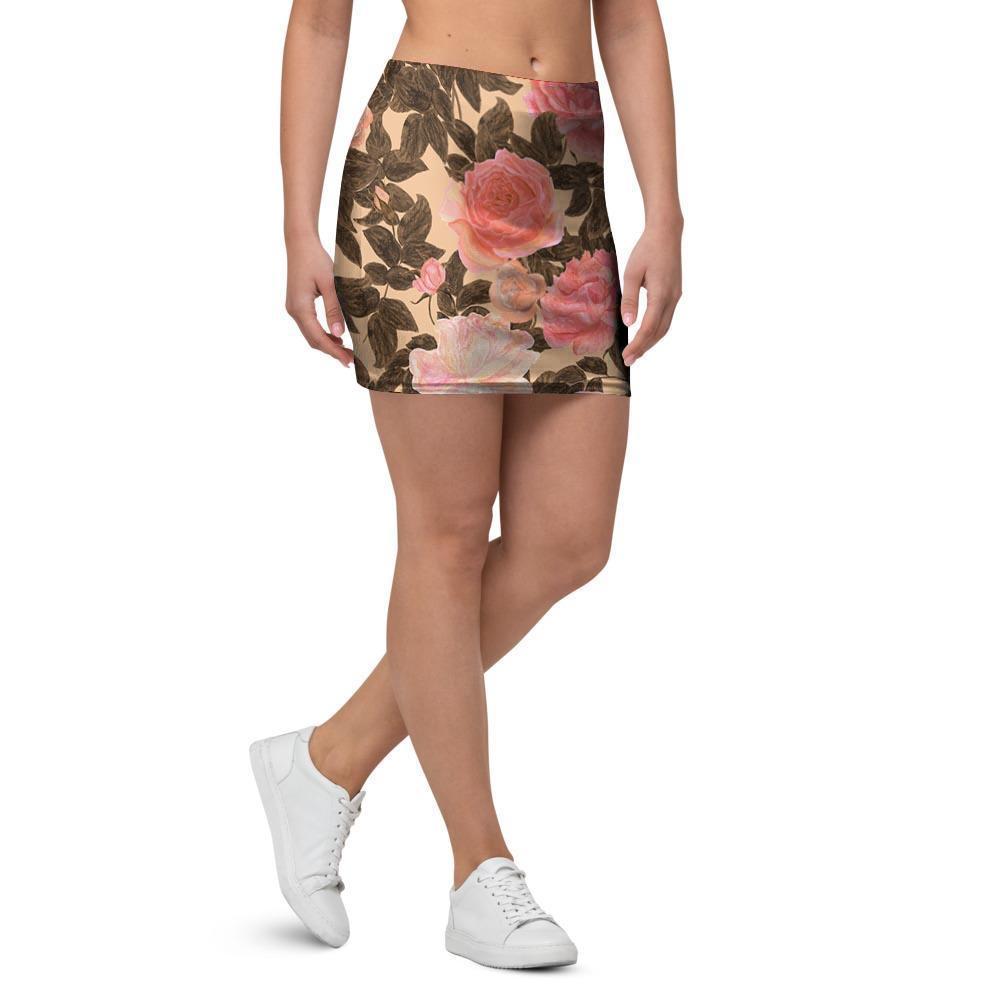 Pink Rose Floral Mini Skirt-grizzshop