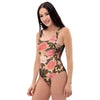 Pink Rose Floral One Piece Swimsuite-grizzshop