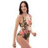 Pink Rose Floral One Piece Swimsuite-grizzshop