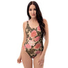 Pink Rose Floral One Piece Swimsuite-grizzshop