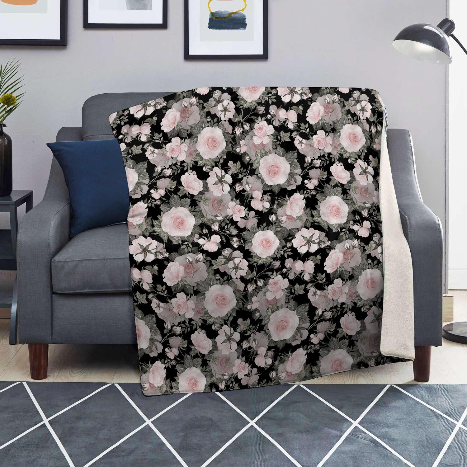 Pink Rose Floral Pattern Print Blanket-grizzshop