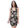 Pink Rose Floral Pattern Print Bodycon Dress-grizzshop