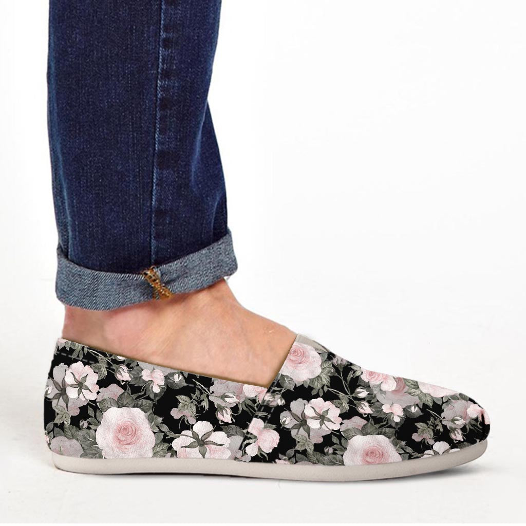 Pink Rose Floral Pattern Print Canvas Shoes-grizzshop