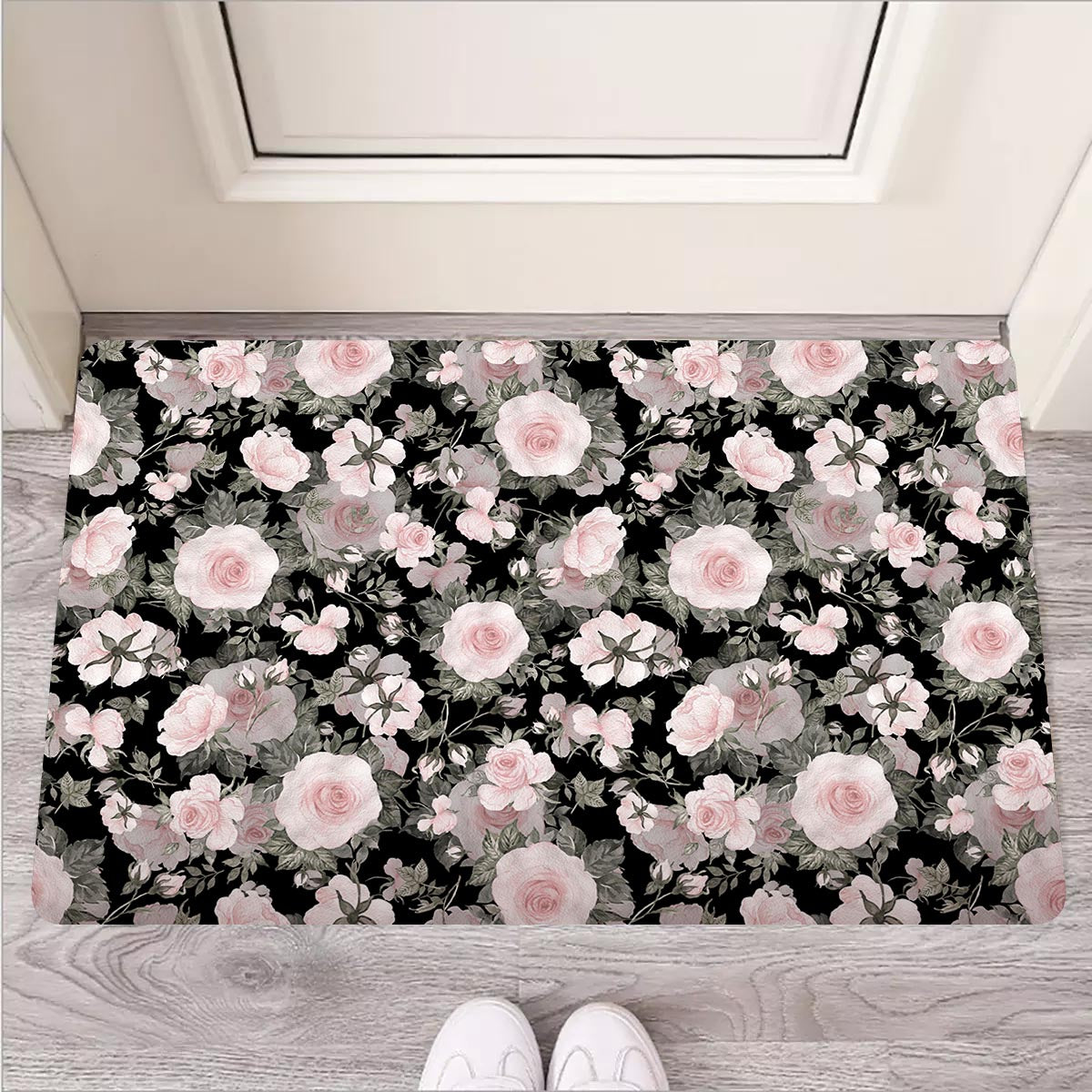 Pink Rose Floral Pattern Print Door Mat-grizzshop