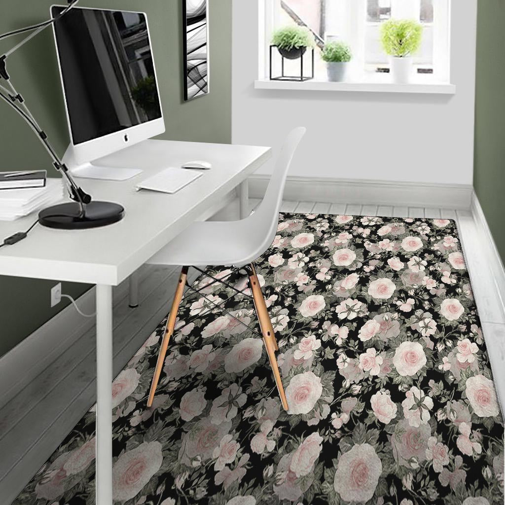 Pink Rose Floral Pattern Print Floor Mat-grizzshop