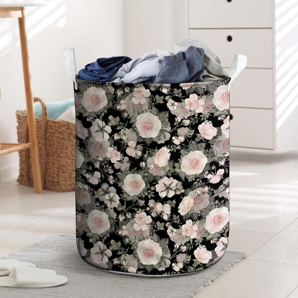 Pink Rose Floral Pattern Print Laundry Basket-grizzshop