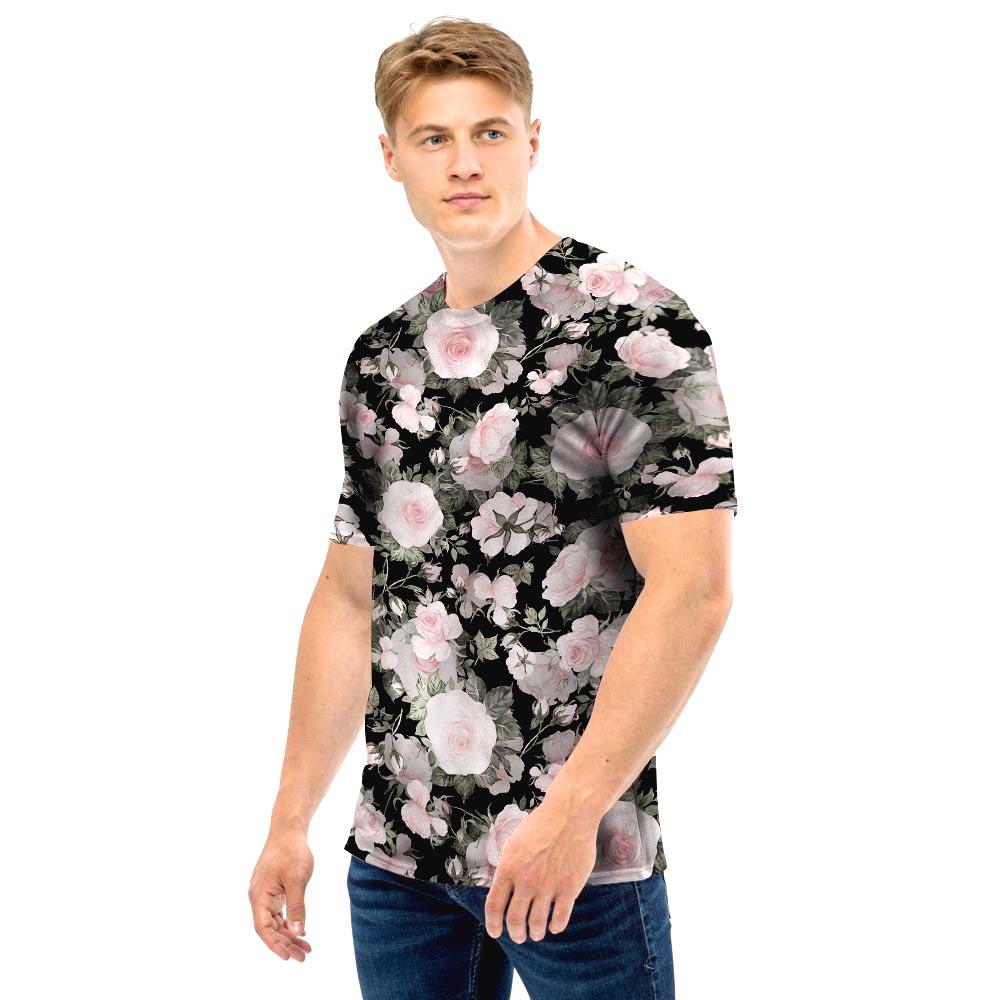 Pink Rose Floral Pattern Print Men T Shirt-grizzshop