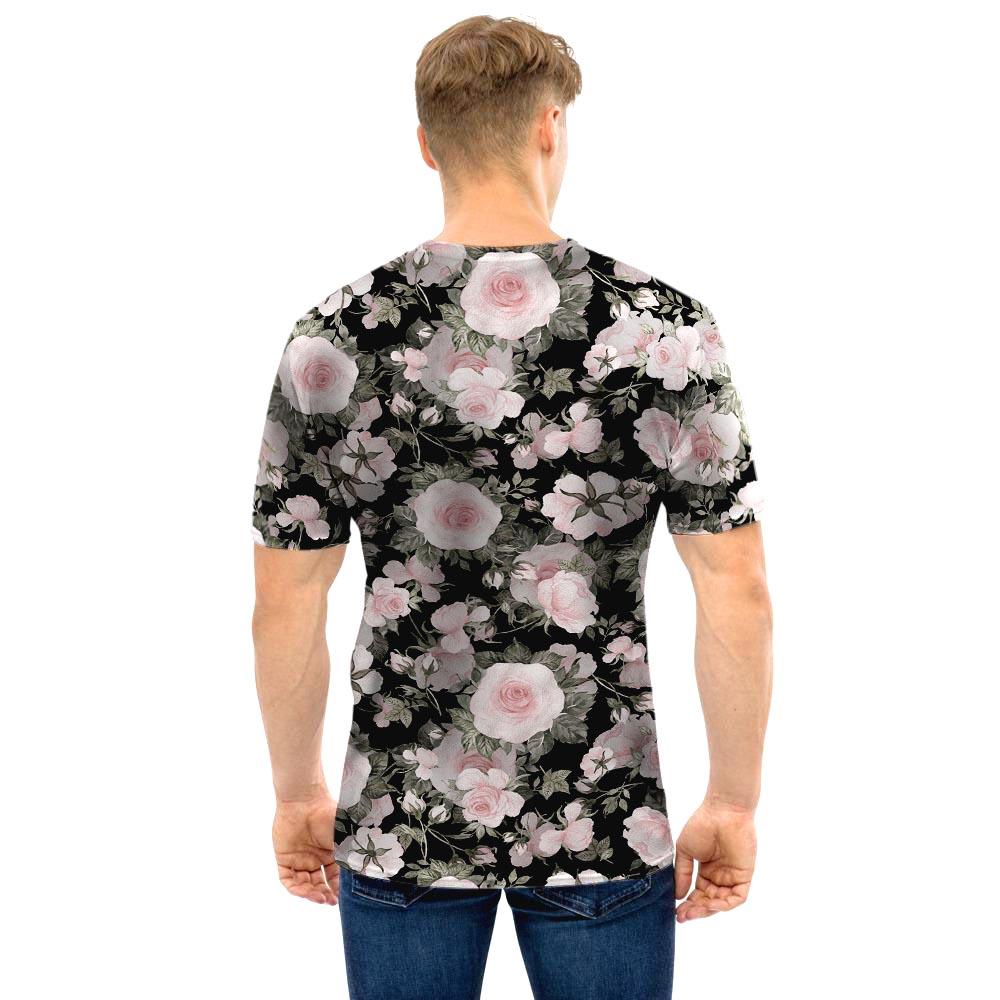 Pink Rose Floral Pattern Print Men T Shirt-grizzshop