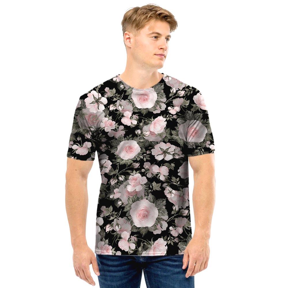 Pink Rose Floral Pattern Print Men T Shirt-grizzshop