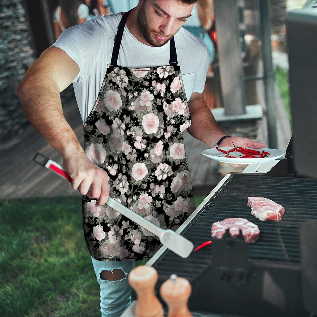 Pink Rose Floral Pattern Print Men's Apron-grizzshop