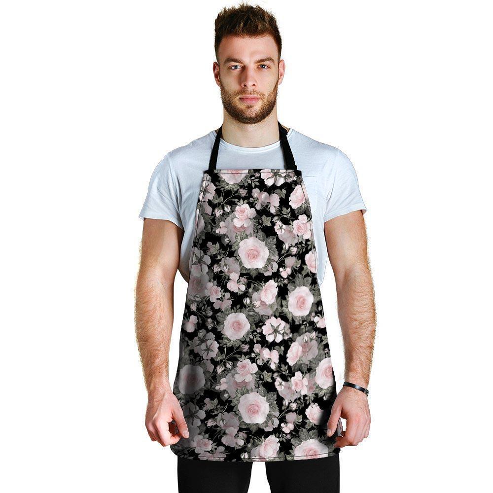 Pink Rose Floral Pattern Print Men's Apron-grizzshop