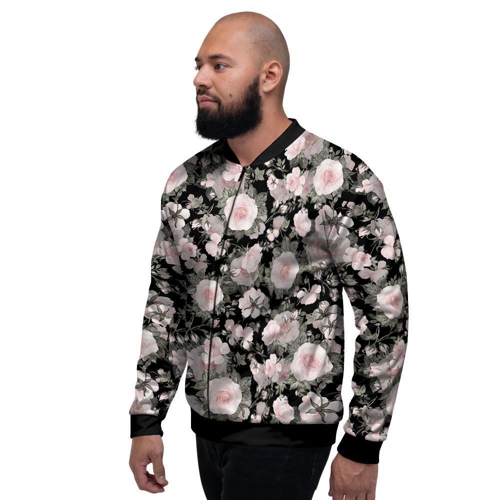 Pink Rose Floral Pattern Print Men's Bomber Jacket-grizzshop