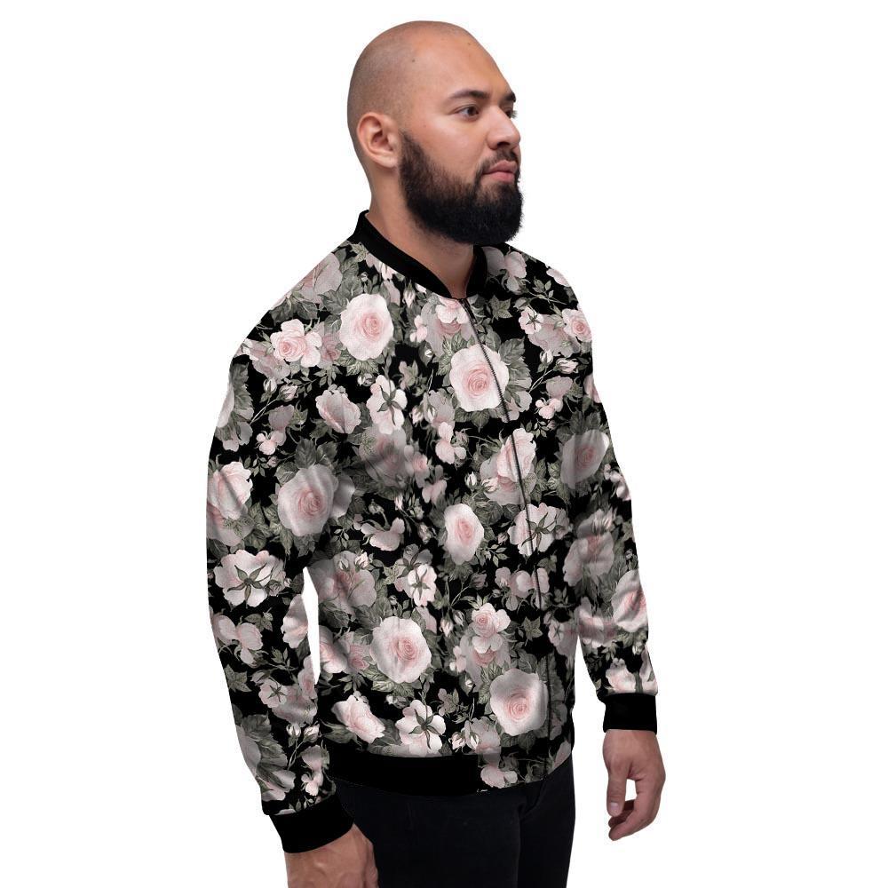 Pink Rose Floral Pattern Print Men's Bomber Jacket-grizzshop