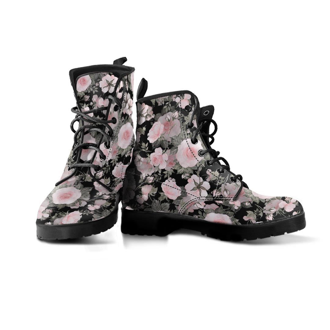 Pink Rose Floral Pattern Print Men's Boots-grizzshop