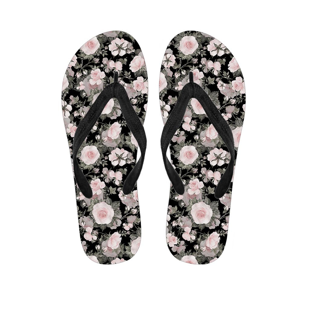 Pink Rose Floral Pattern Print Men's Flip Flops-grizzshop