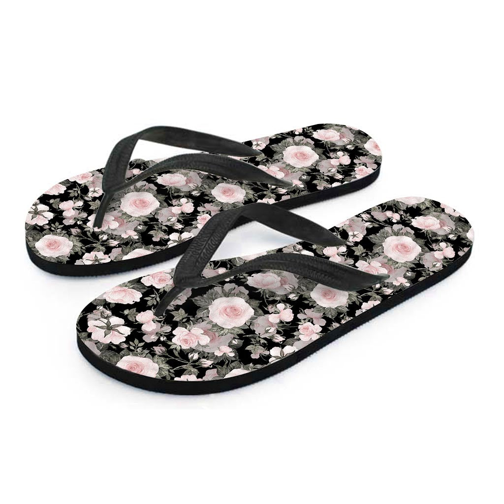 Pink Rose Floral Pattern Print Men's Flip Flops-grizzshop