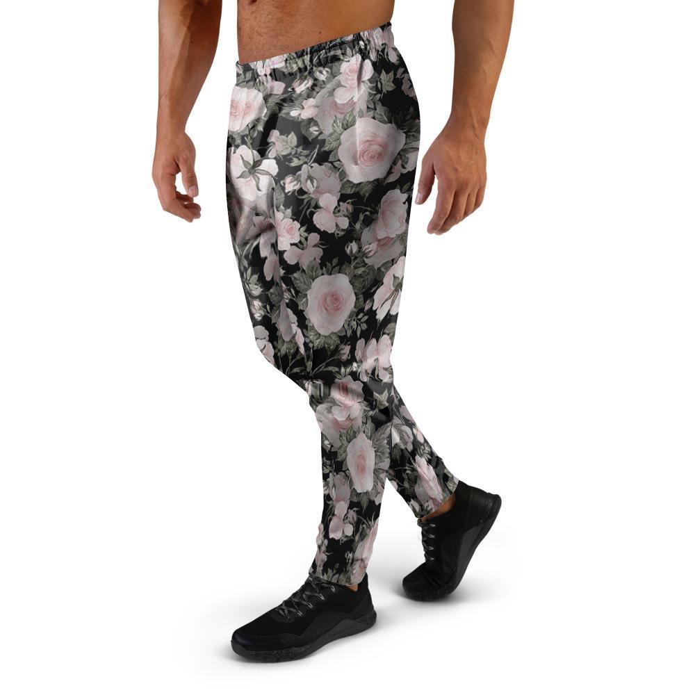 Pink Rose Floral Pattern Print Men's Joggers-grizzshop