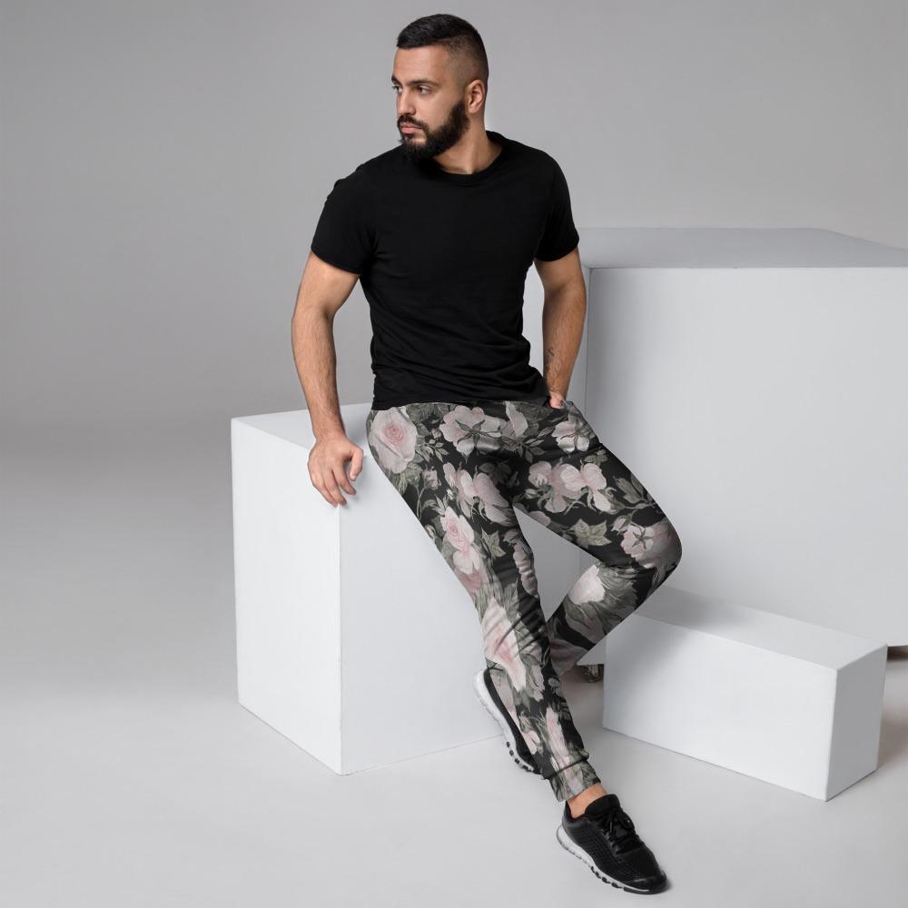 Pink Rose Floral Pattern Print Men's Joggers-grizzshop