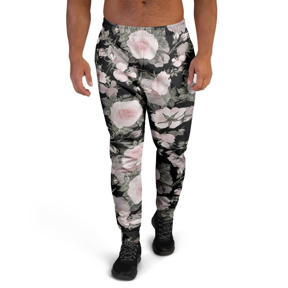 Pink Rose Floral Pattern Print Men's Joggers-grizzshop