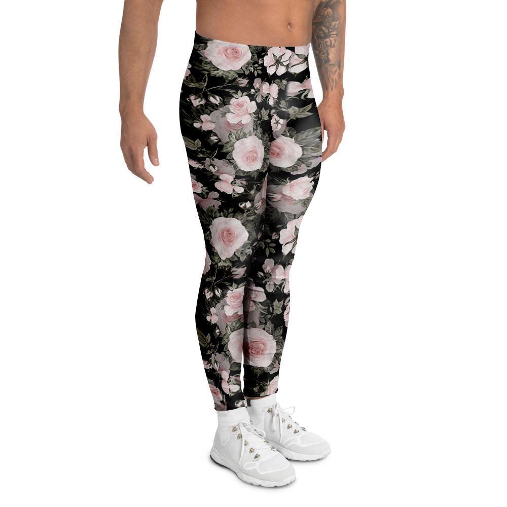 Pink Rose Floral Pattern Print Men's Leggings-grizzshop