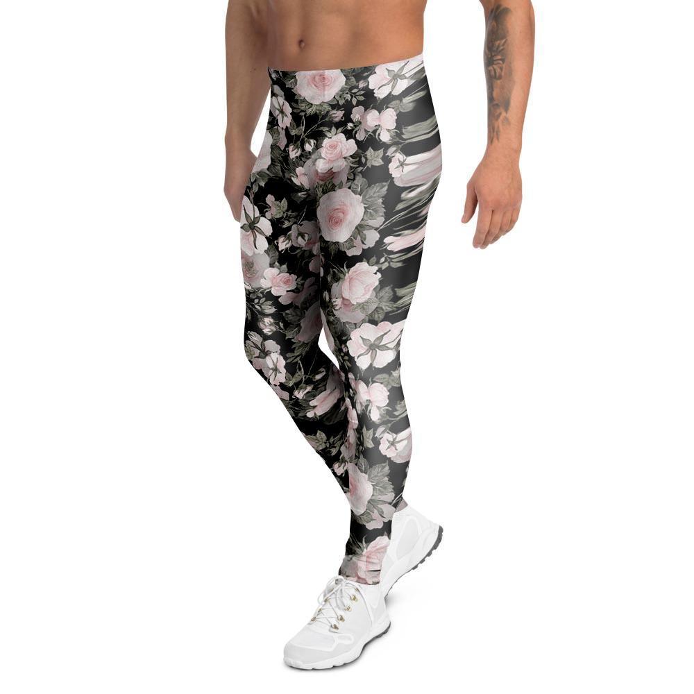 Pink Rose Floral Pattern Print Men's Leggings-grizzshop