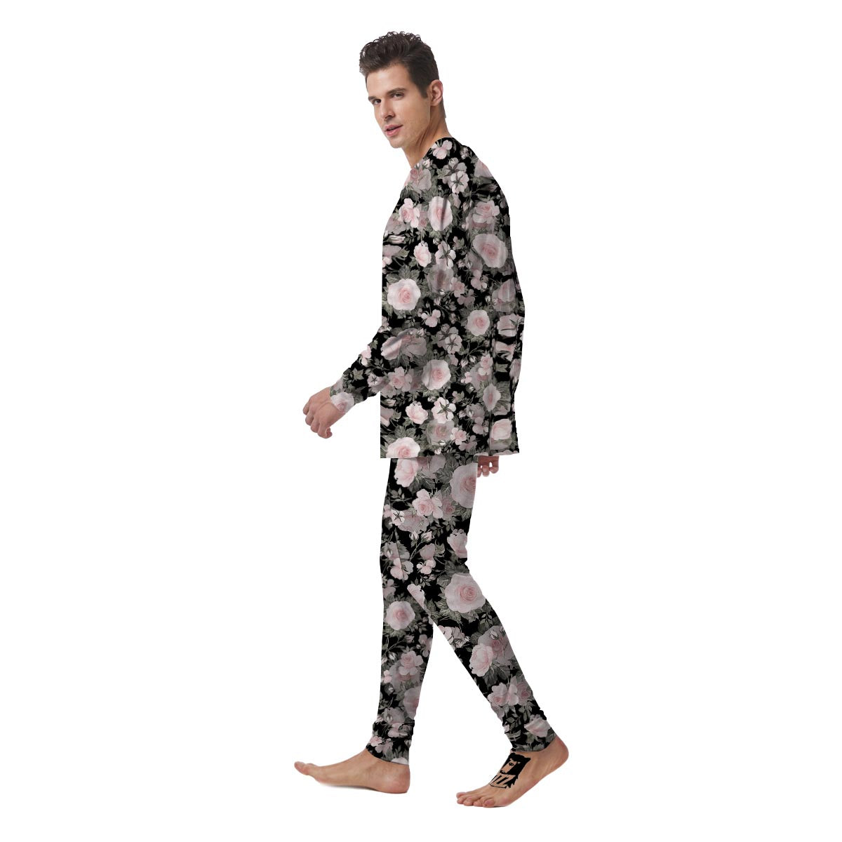 Pink Rose Floral Pattern Print Men's Pajamas-grizzshop