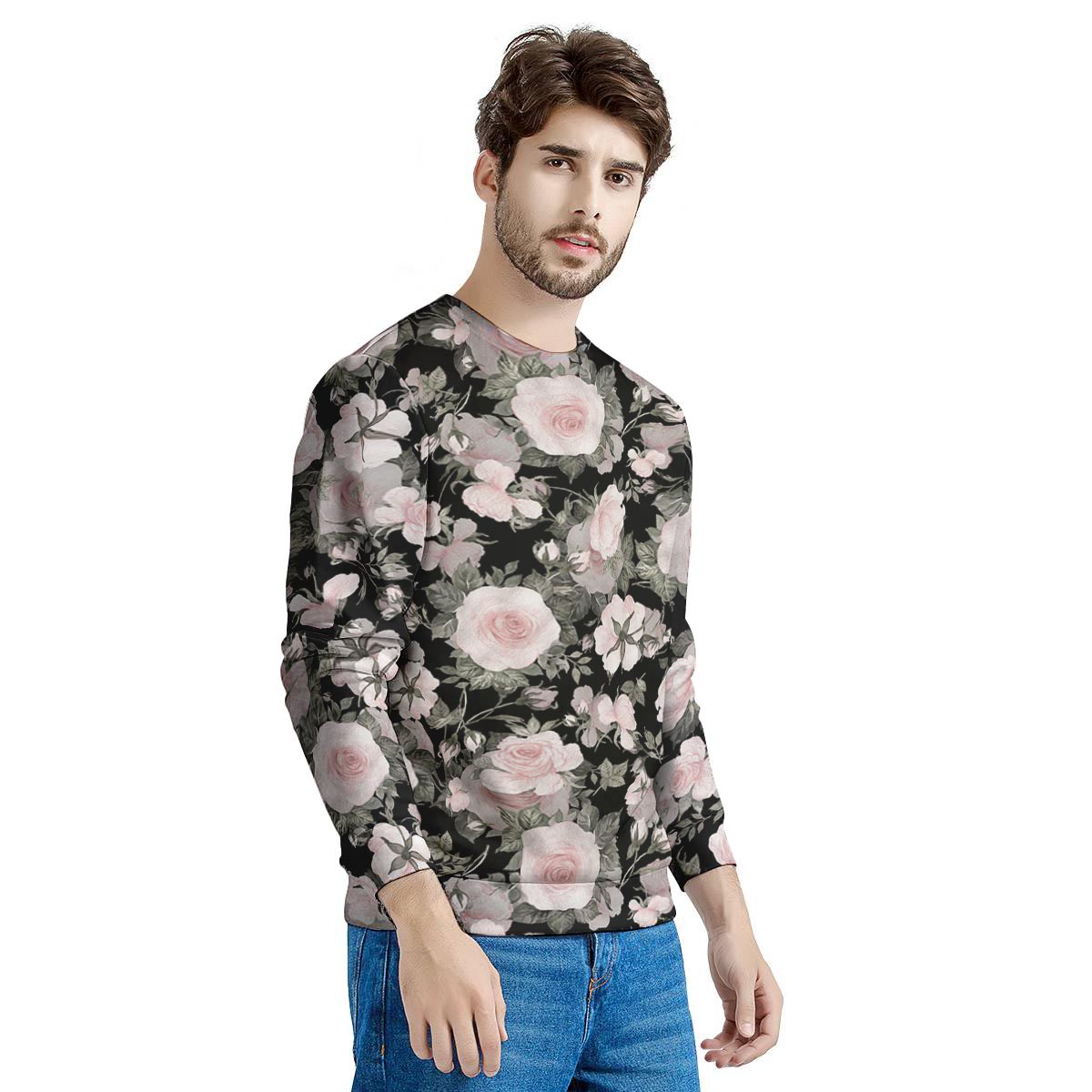 Pink Rose Floral Pattern Print Men's Sweatshirt-grizzshop