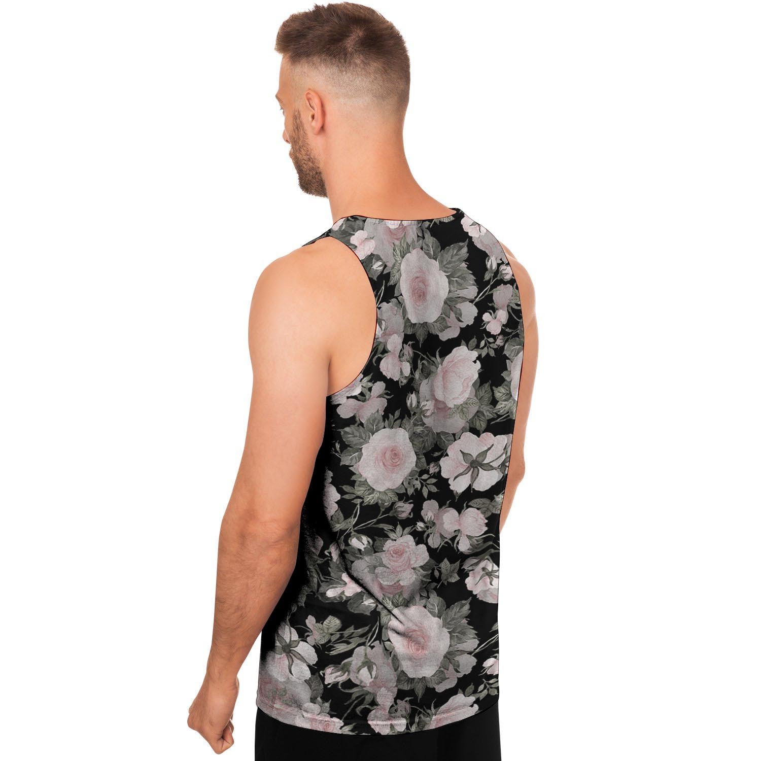 Pink Rose Floral Pattern Print Men's Tank Tops-grizzshop