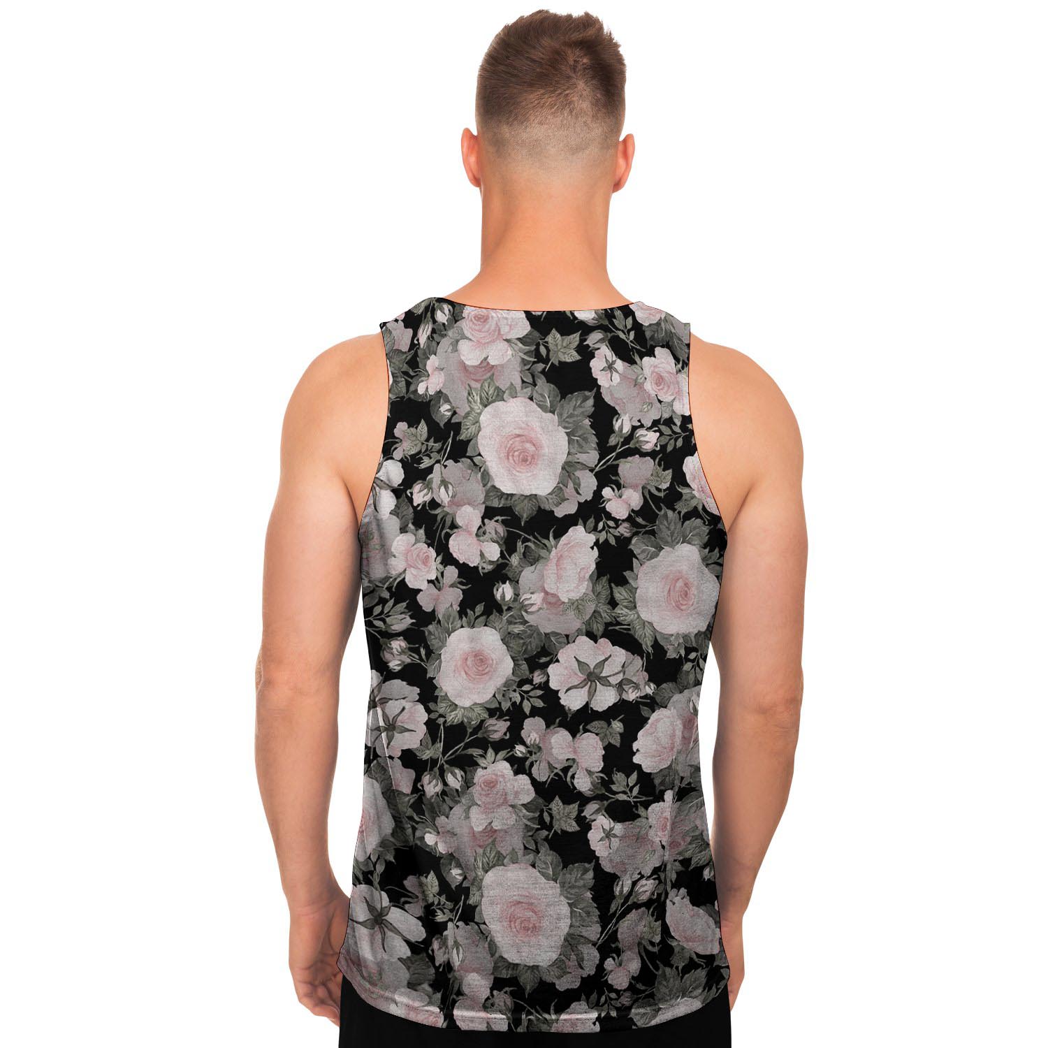Pink Rose Floral Pattern Print Men's Tank Tops-grizzshop