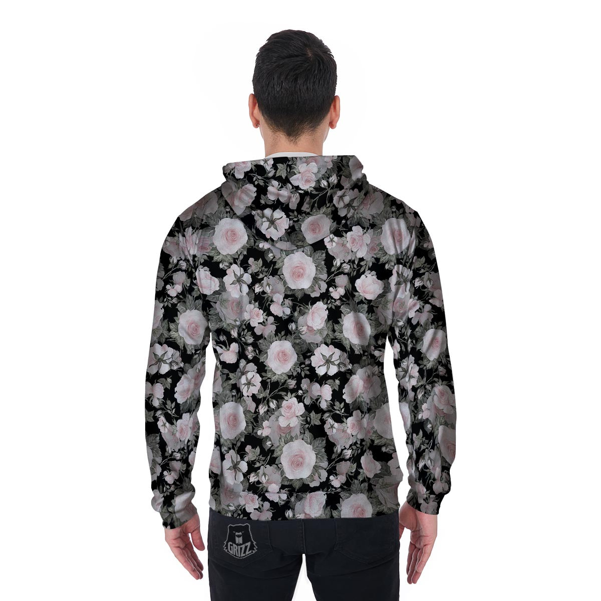 Pink Rose Floral Pattern Print Men's Zip Up Hoodie-grizzshop