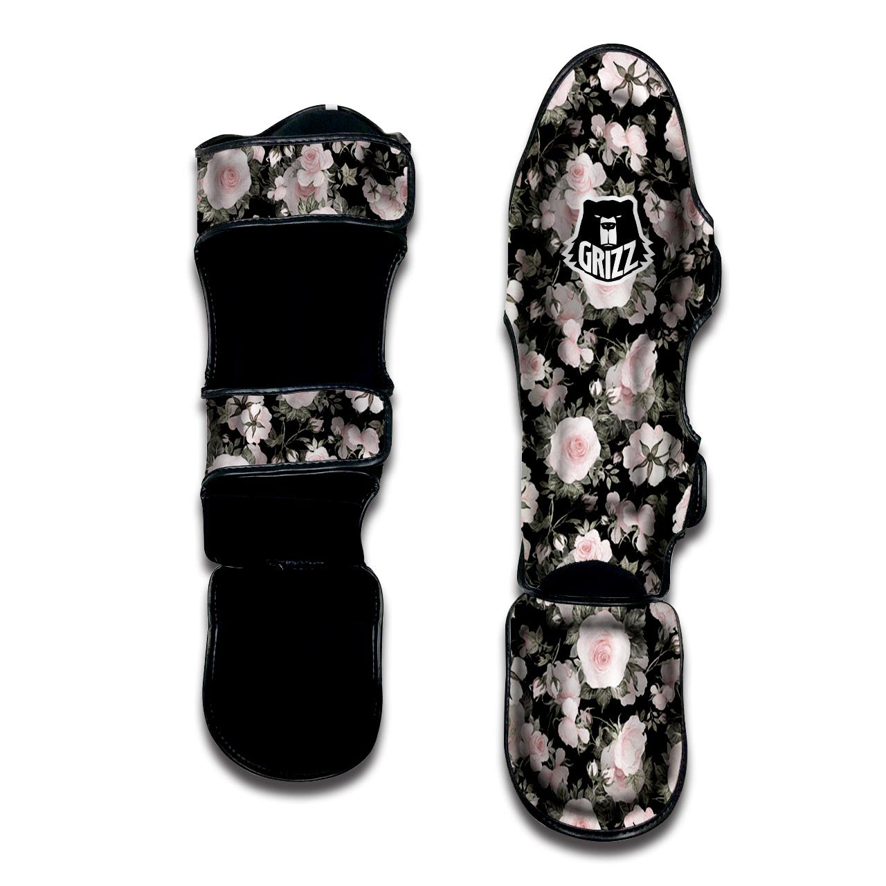 Pink Rose Floral Pattern Print Muay Thai Shin Guard-grizzshop