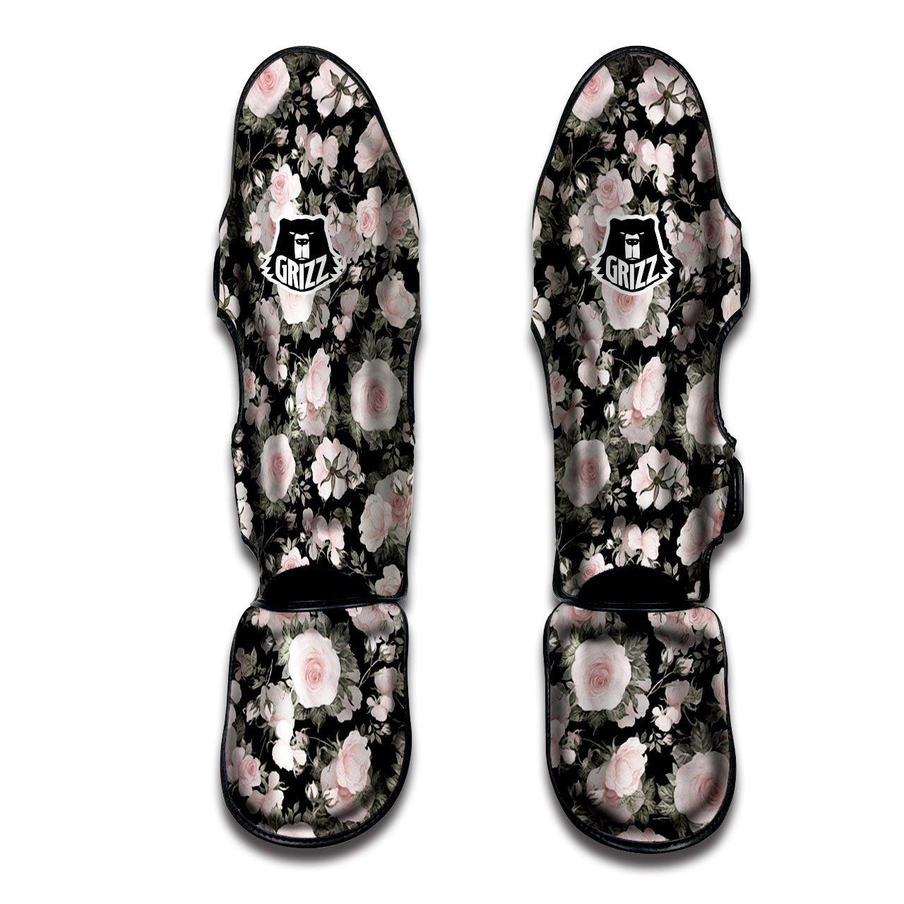 Pink Rose Floral Pattern Print Muay Thai Shin Guard-grizzshop