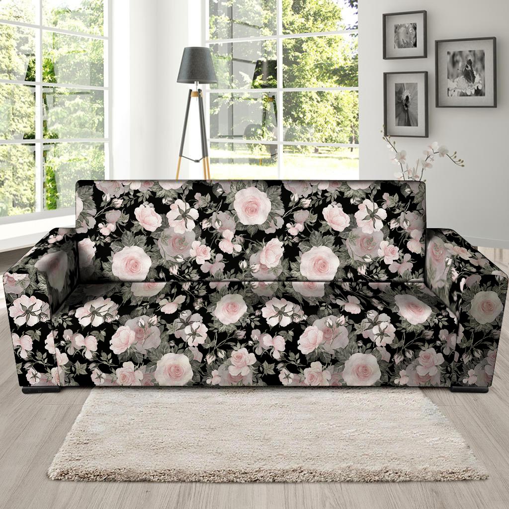 Pink Rose Floral Pattern Print Sofa Cover-grizzshop