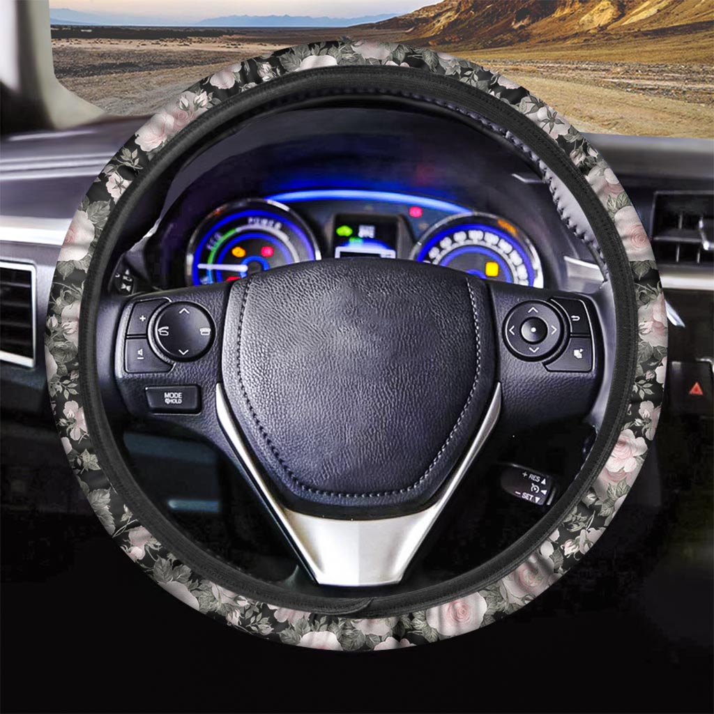 Pink Rose Floral Pattern Print Steering Wheel Cover-grizzshop